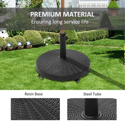 Outsunny 22.7kg Resin Patio Parasol Base Umbrella Stand Weight Deck Garden Sunshade Holder Round w/ Wheels Brakes Outdoor 