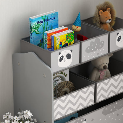 ZONEKIZ Kids Storage Unit, Toy Storage Organiser, with Six Fabric Bins, for Bedrooms, Playrooms, Nurseries - Grey 