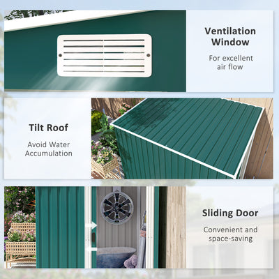 Outsunny 7 x 5ft Galvanised Metal Shed, with Sliding Door - Green 