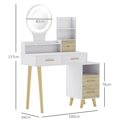 HOMCOM Elegant Dressing Table, with Storage - White 