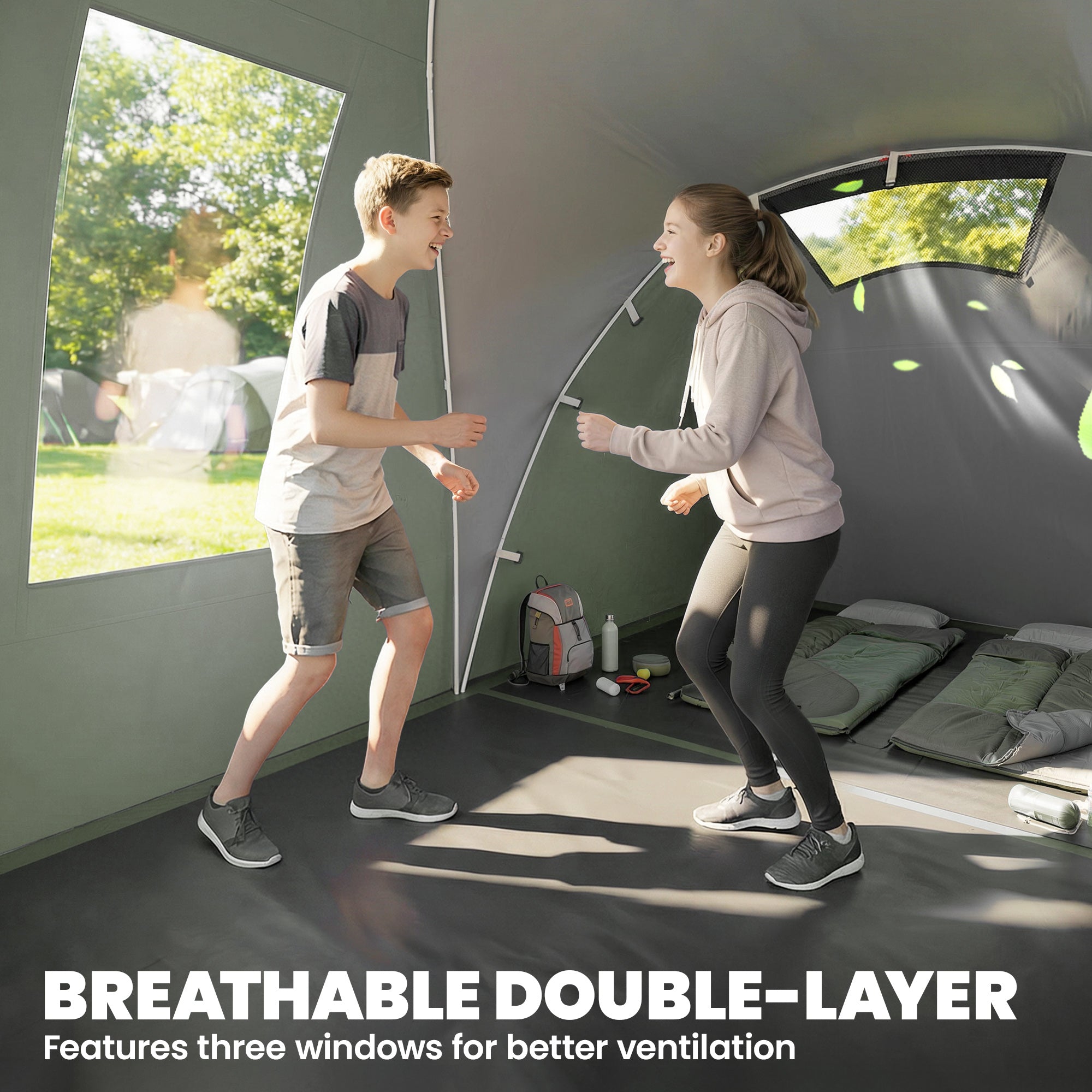 Outsunny Family Camping Tent 3000mm Waterproof Windproof Tunnel Tent 8-12 Person Two Bedrooms Green 