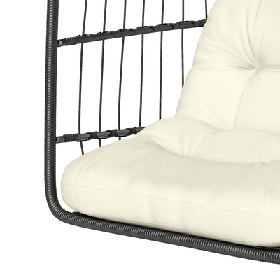 Outsunny Hanging Egg Chair, Indoor Outdoor Hammock Swing Chair with Stand, Safety Strap, Foldable Basket, Black/Cream White