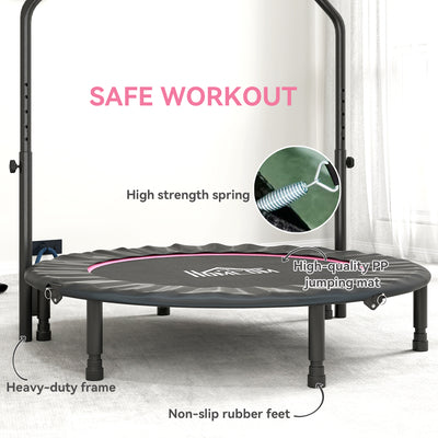 HOMCOM 48" Foldable Mini Fitness Trampoline, with Adjustable Foam Handle, Pink 