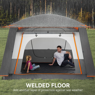 Outsunny 4-6 Man Camping Tent, Double Layer Tunnel Tent with Porch, Living Area and 2 Bedrooms, Sewn in Groundsheet, 3000mm Waterproof and UPF 30+, Portable with Bag, Grey 