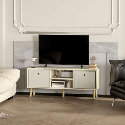 HOMCOM TV Cabinet Stand Unit for TVs up to 50'' with Foldable Drawers, Entertainment Centre for Living Room Natural 