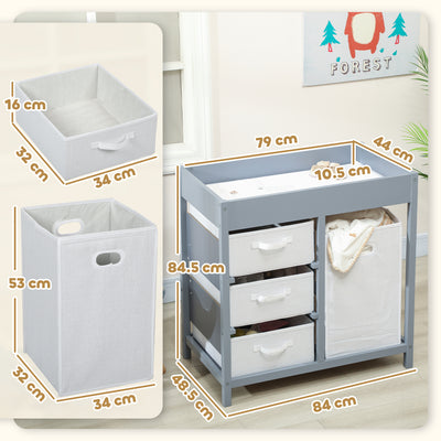 AIYAPLAY Baby Changing Unit with 4 Storage Drawers, Mat for Bedroom Nursery, 84 x 84.5 cm, Grey 