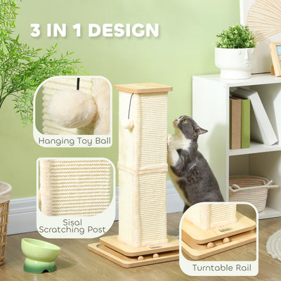 PawHut 3-in-1 Cat Scratching Post, 67cm Cat Scratcher w/ Track Ball Toy, Oak Tone 