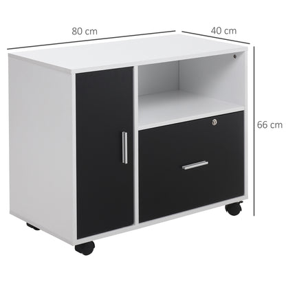 HOMCOM Multi-Compartment Office Storage Cabinet, with File Hangers - Black/White 