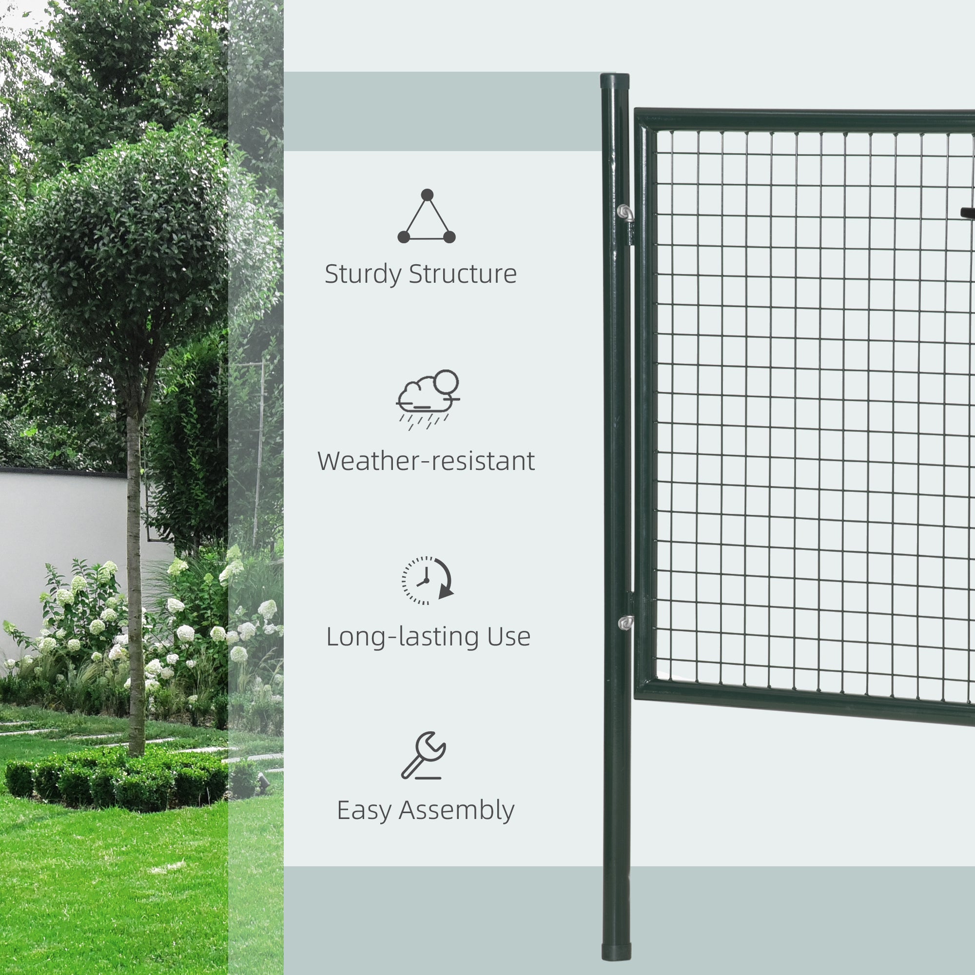 HOMCOM Green Steel Garden Gate with Lock and 3 Keys 97 x 150cm, Green 