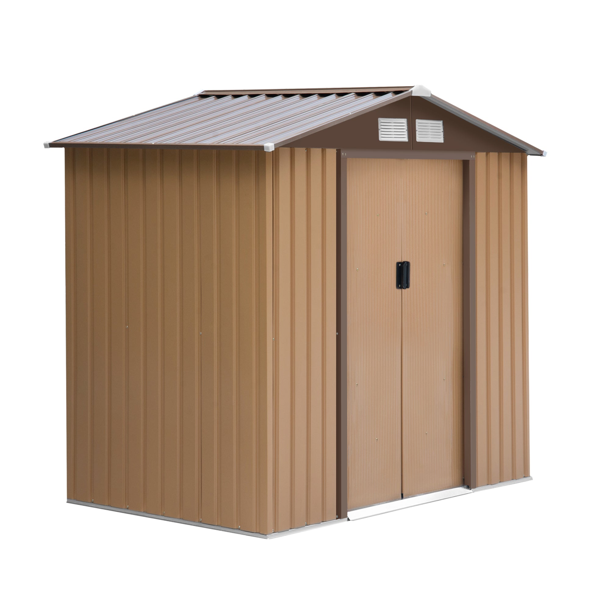 Outsunny 7 x 4ft Lockable Metal Garden Tool Storage Shed Storage - Light Brown 