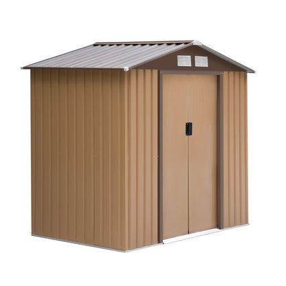 Outsunny 7 x 4ft Lockable Metal Garden Tool Storage Shed Storage - Light Brown 