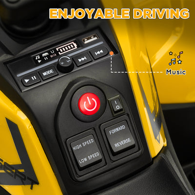 AIYAPLAY 12V Kids Electric Ride on ATV, Battery Powered Quad Bike w/ Spring Suspension, Forward Backward, Storage Basket - Yellow 