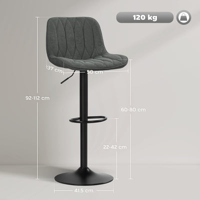 HOMCOM Set of Two Linen-Look Bar Stools - Charcoal Grey 
