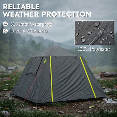 Outsunny Camping Tent 3000mm Waterproof Tent with 2 Doors for 2 Person, Grey & Green