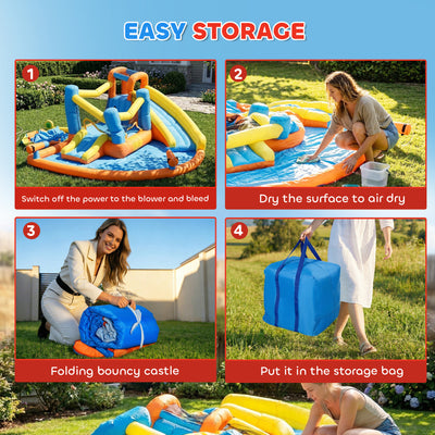 AIYAPLAY 5 in 1 Bouncy Castle for Children, Inflatable Bounce House with Dual Slides, Pool, Climbing Wall, Water Cannons, Blower 