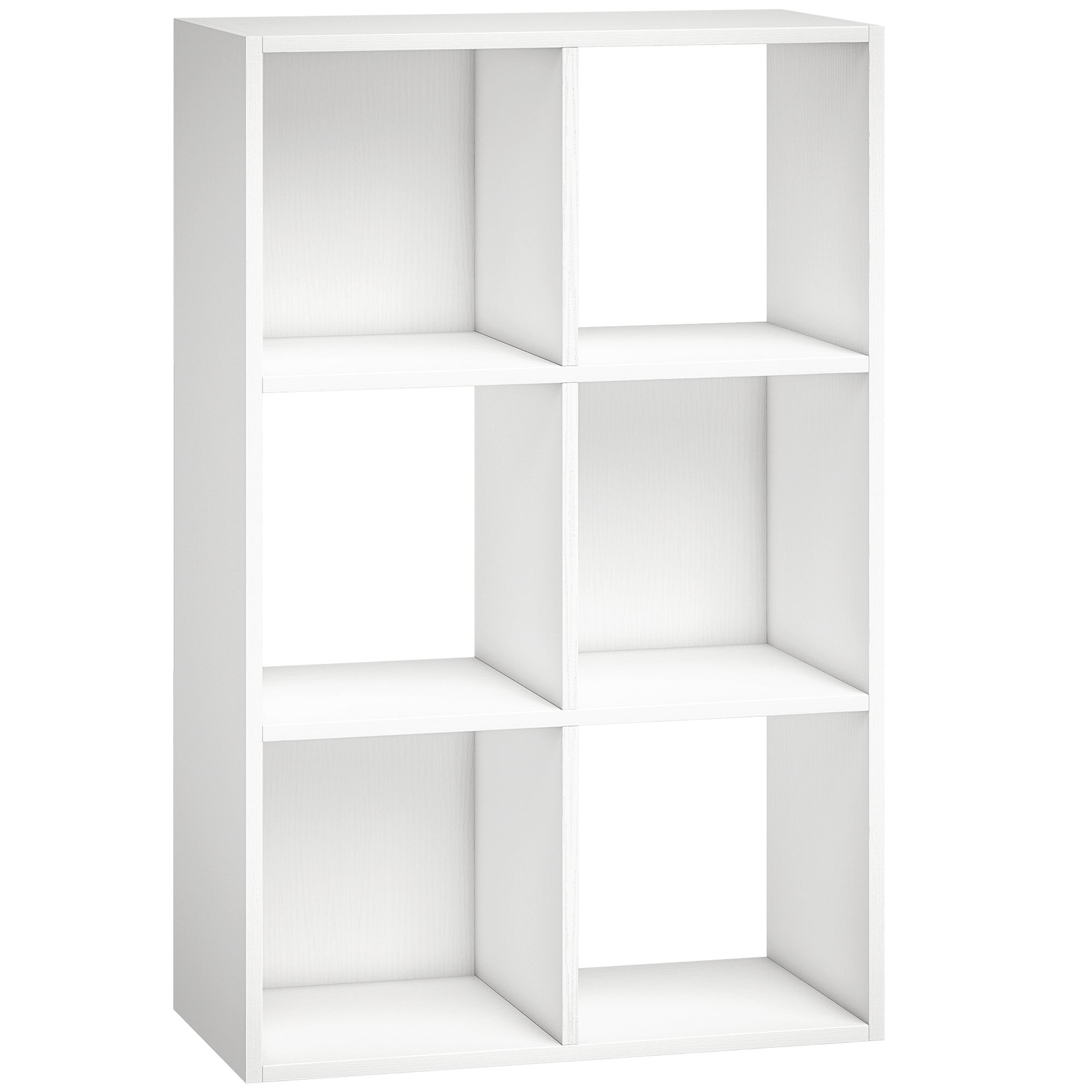 HOMCOM Industrial Style Storage Shelf, Bookcase, Bookshelf with 6 Compartments, for Living Room, Home Study, White Wood Effect 