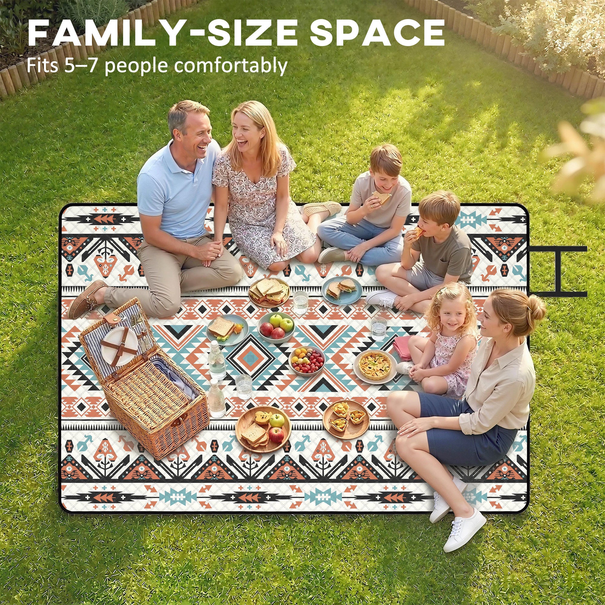 Outsunny Picnic Blanket, 300x200CM Large Beach Blanket Outdoor Picnic Mat with Integrated Strap for Camping, Mix-Colour 