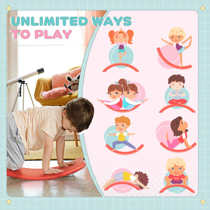 ZONEKIZ Balance Board Kids Wobble Board, Stepping Stone, Montessori Toy for Children, Nursery Toy, for Ages 3-6 Years, 82 x 27.5 x 19.5cm - Red 