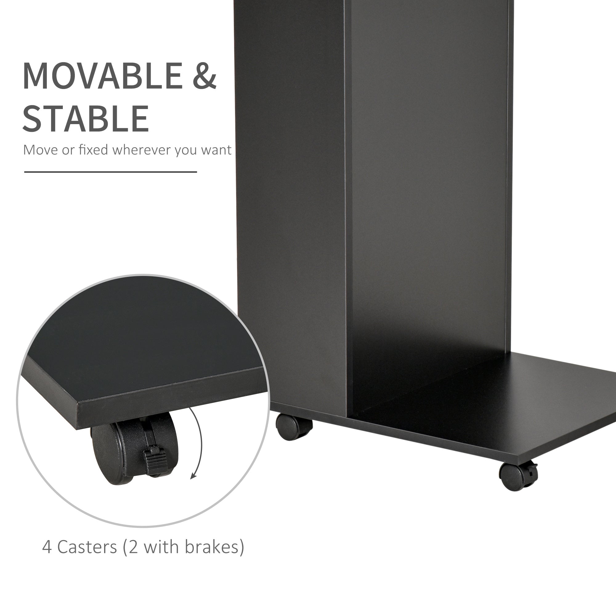 HOMCOM Mobile Sofa Side Table C-Shape End Table with Storage and Casters for Laptop Coffee Snack, Black 