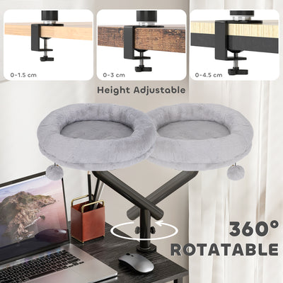 PawHut Cat Desk Bed, Cat Hammock 360° Rotatable Adjustable for Window, Table, Work, Grey 