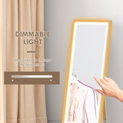 HOMCOM Full Length Mirror, with Adjustable Outer Light, Oak 