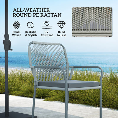 Outsunny Five-Piece PE Rattan Garden Dining Set with Cushions & Stackable Chairs - Light Grey 