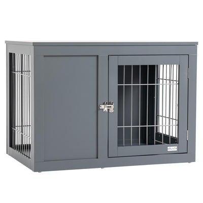 PawHut Furniture Style Dog Crate for Small and Medium Dogs, End Table Pet Cage with Two Lockable Doors - Grey 