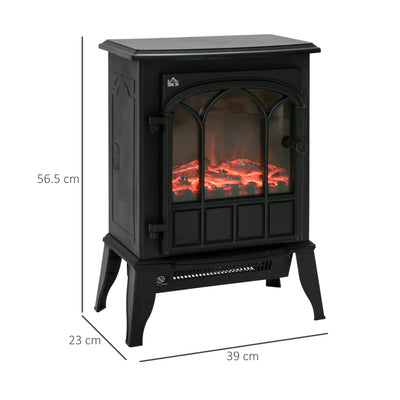 HOMCOM Freestanding Electric Fireplace, Electric Stove Heater with LED Flame Effect, Overheating Safety System, 1000W/2000W Black 