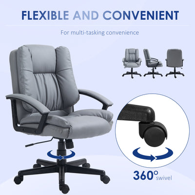 HOMCOM Office Chair, Computer Desk Chair, Mid Back Executive Chair with Adjustable Height and Swivel Rolling Wheels for Home Study, Light Grey 