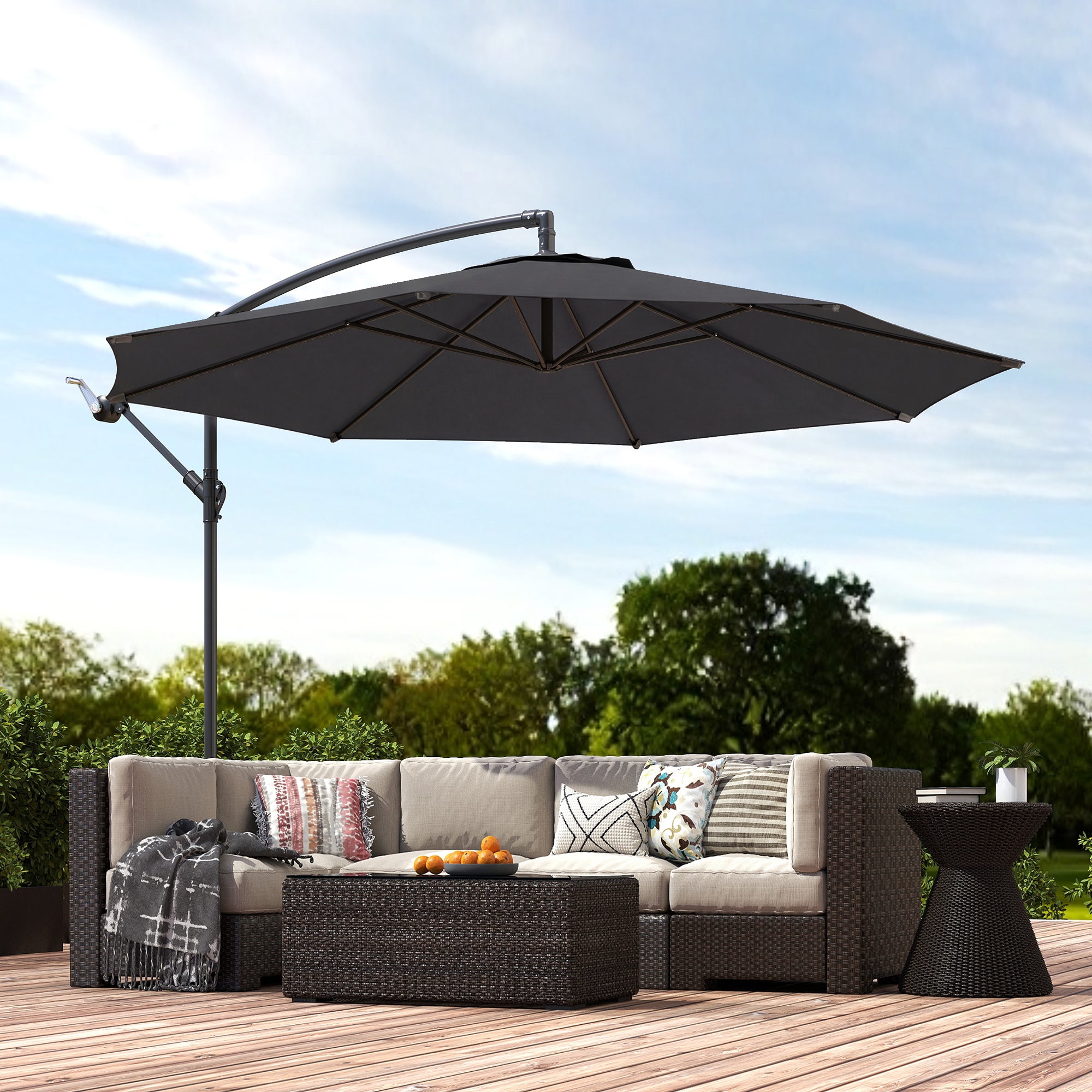 Outsunny 3 m Overhanging Cantilever Parasol, with Cross Base - Black 