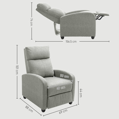 HOMCOM 135\'c2\'b0 Push Back Recliner Armchair, with Footrest - Grey 