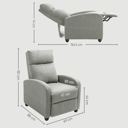 HOMCOM 135\'c2\'b0 Push Back Recliner Armchair, with Footrest - Grey