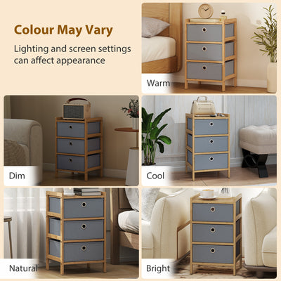 HOMCOM Chest of Drawers, 3 Fabric Drawers Narrow Dresser with Bamboo Frame, Light Grey 