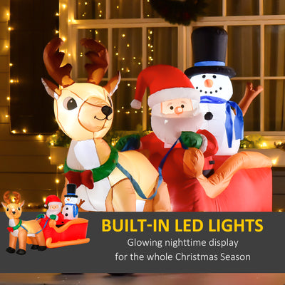 HOMCOM 6.5ft Christmas Inflatable Santa Claus on Sleigh Deer, LED Lighted for Home Indoor Outdoor Garden Lawn Decoration Party Prop 