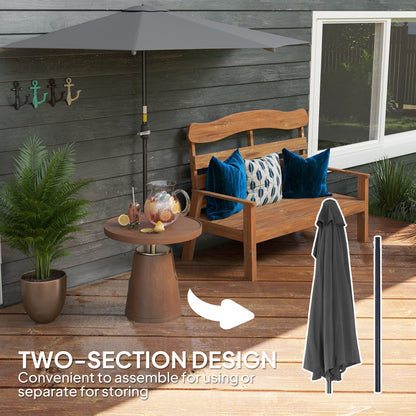 Outsunny 3(m) Half Parasol, Semi Round Umbrella with Metal Frame, Crank Handle for Balcony, Garden, Dark Grey 