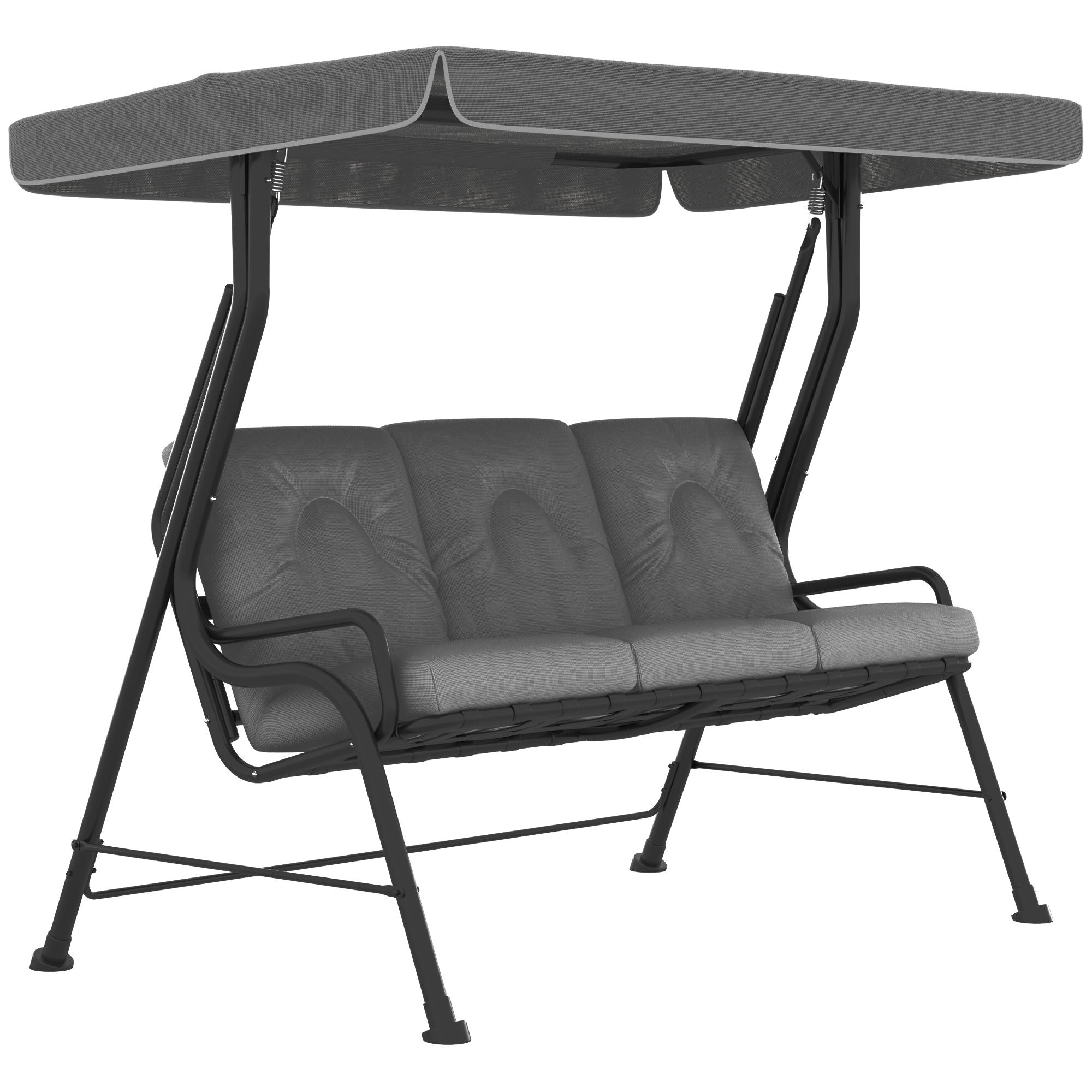 Outsunny 3-Seater Garden Swing Seat, Outdoor Swing Chair with Adjustable Waterproof Canopy, Light Grey 