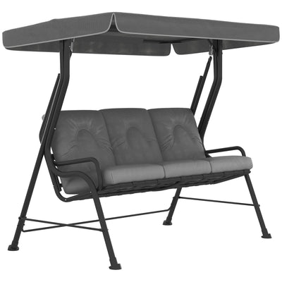Outsunny 3-Seater Garden Swing Seat, Outdoor Swing Chair with Adjustable Waterproof Canopy, Light Grey 