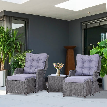 Outsunny 5PCS Deluxe Garden Rattan Furniture Sofa Chair & Stool Table Set  Patio Wicker Weave Furniture Set Aluminium Frame Fully-assembly - Grey 