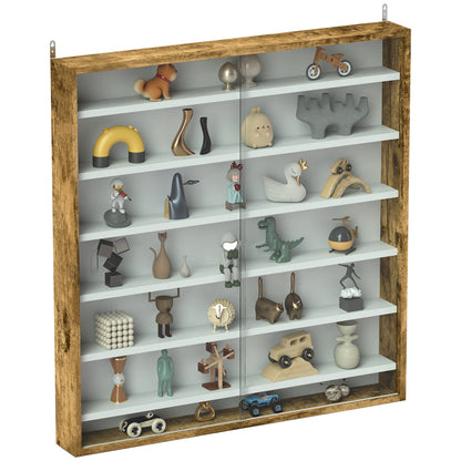 HOMCOM Six Shelf Display Cabinet, with Glass Doors - Brown 