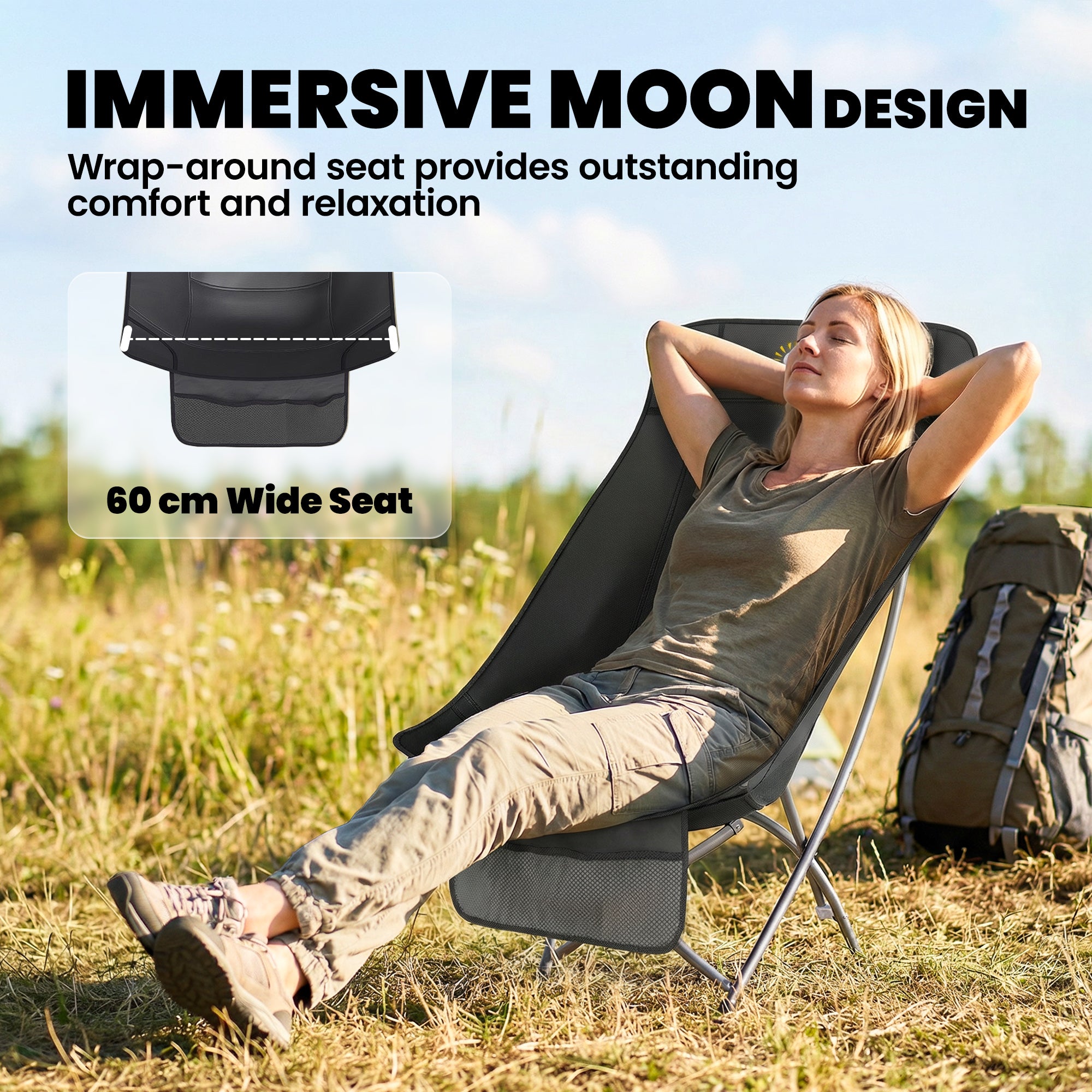 Outsunny Camping Chair for Adults Heavy Duty Folding Camp Chair with Side Pocket and Carry Bag Black 