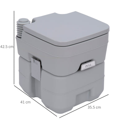Outsunny 20L Portable Travel Mobile Toilet Outdoor Camping Handle WC with 2 Detachable Tanks & Push-button Operation, Grey 
