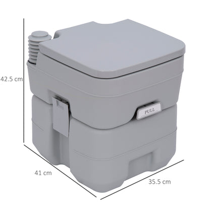 Outsunny 20L Portable Travel Mobile Toilet Outdoor Camping Handle WC with 2 Detachable Tanks & Push-button Operation, Grey 