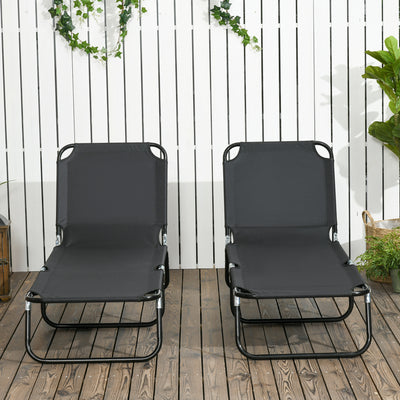 Outsunny Set of Two Metal Frame Folding Sun Loungers - Black 