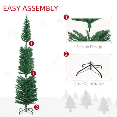 HOMCOM 7.5' Artificial Prelit Christmas Trees Holiday D\'c3\'a9cor with Colourful LED Lights, Pencil Shape, Steel Base 