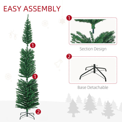 HOMCOM 7.5' Artificial Prelit Christmas Trees Holiday D\'c3\'a9cor with Colourful LED Lights, Pencil Shape, Steel Base