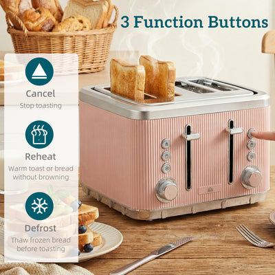 HOMCOM Electric Stainless Steel Kettle and Toaster Set, 3000W 1.7L UK Strix Thermostat Fast Boil Kettle Pink 