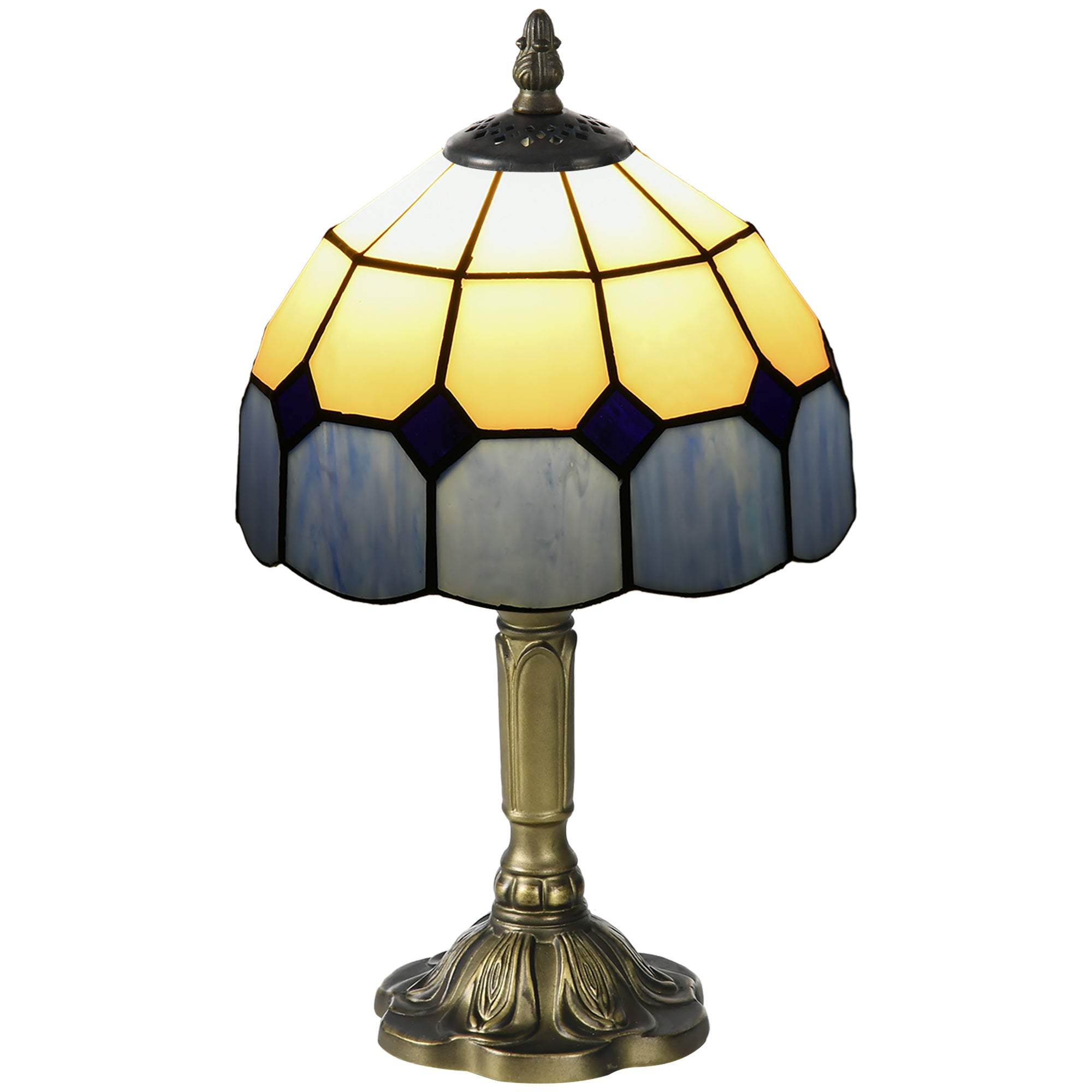 HOMCOM Handmade Stained Glass Table Lamp, Antique Bedside Lamp for Bedroom, Living room, Home, Nightstand, Decorative Night Light, Blue 