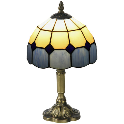HOMCOM Handmade Stained Glass Table Lamp, Antique Bedside Lamp for Bedroom, Living room, Home, Nightstand, Decorative Night Light, Blue 