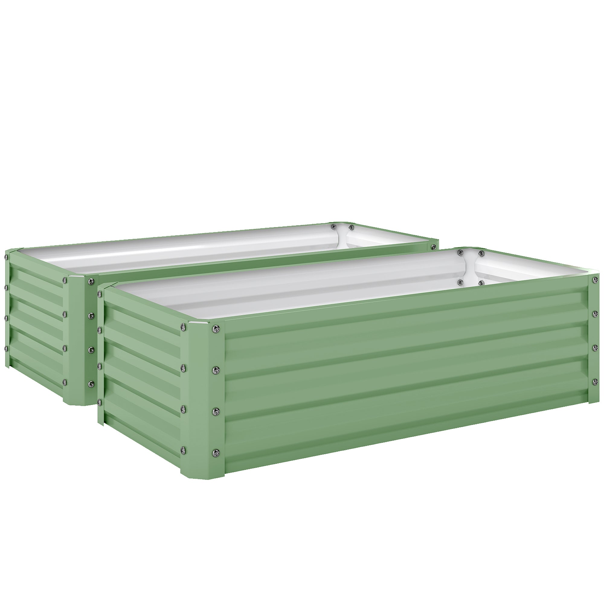 Outsunny Set of Two 110 x 50cm Steel Planter Boxes -  Light Green 