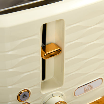 HOMCOM 3000W 1.7L Rapid Boil Kettle & 4 Slice Toaster, Kettle and Toaster Set with 7 Browning Controls and Crumb Tray, Beige 